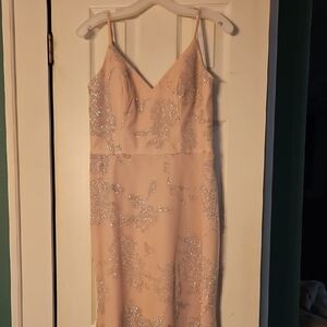 Elegant Strapless Dress in Pink with Silver Accents